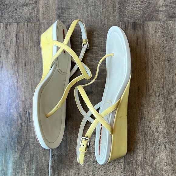 Prada Thongs Wedge Yellow Sandals Womens 6.5 Designer Heels 36.5 - Picture 4 of 8